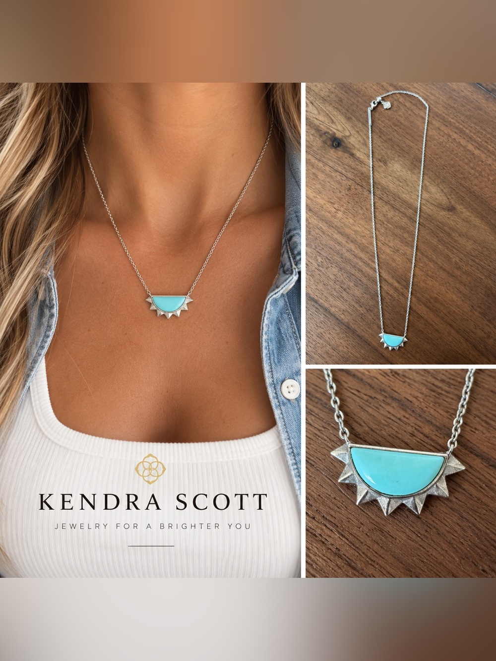 Kendra Scott Silver Necklace with Light Blue Pendant